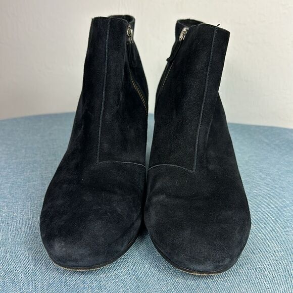 Eileen Fisher Almond Toe Block Heel Suede Bootie In Black Size 11 - Picture 3 of 10